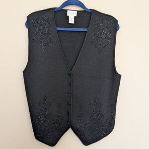 VINTAGE Koret black beaded sweater vest Medium EUC